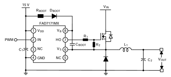 Application Circuit Diagram - onsemi FAD7171MX High-Side Automotive Gate Driver IC